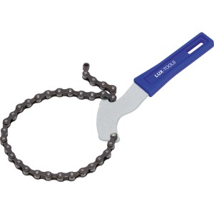 LUX Ölfilter-Schlüssel mit verchromter Stahlkette, geeignet für Wartung und Reparatur.