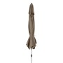 Geschlossener, graubeiger Doppler Marktschirm Expert Ø 306 cm mit Knickfunktion und silbernem Mast.