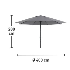 Anthrazitfarbener Marktschirm Honolulu, Ø 400 cm, mit Kurbelmechanismus.