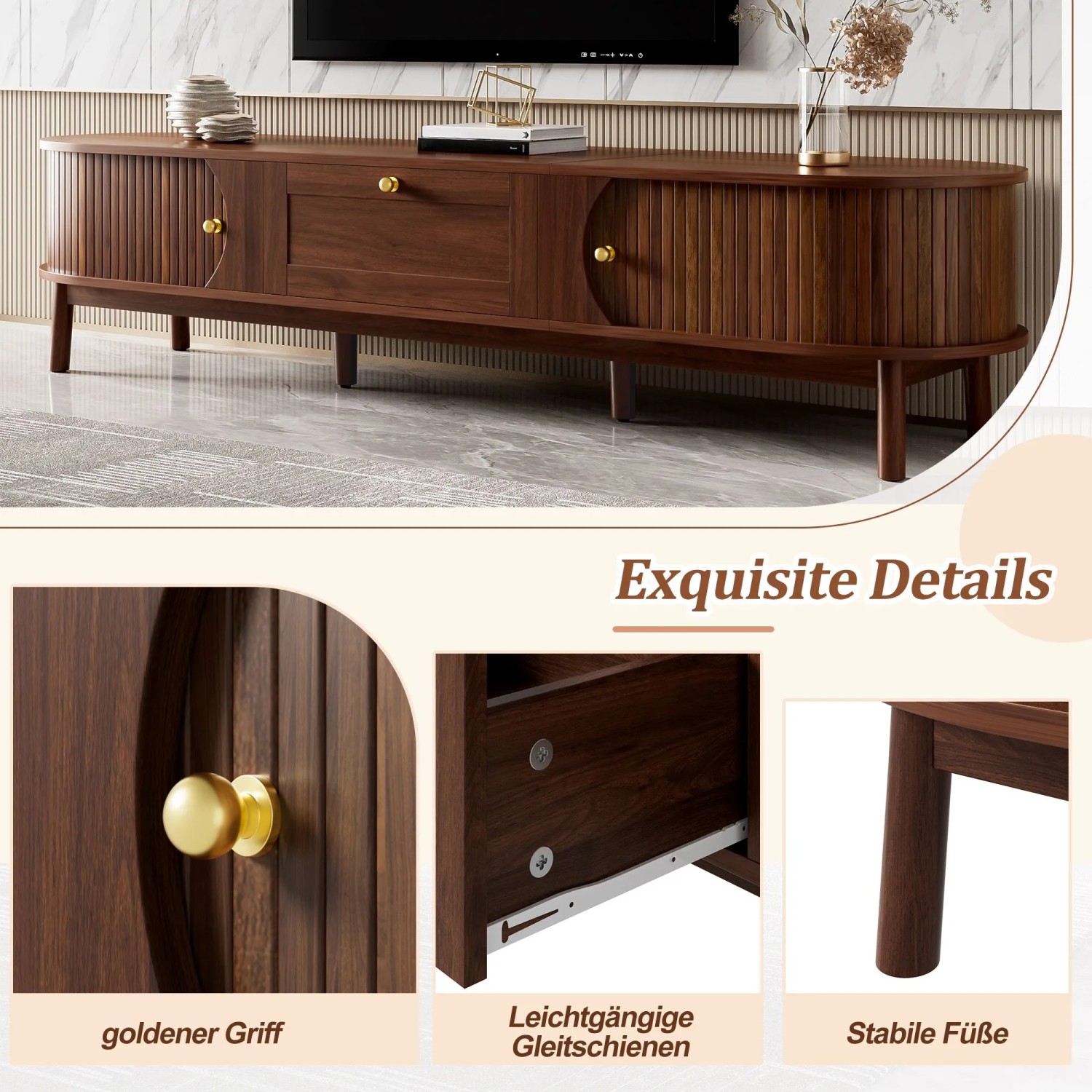 okwish Schrank mit Schubladen für Wohnzimmer 170x39.5x38cm Braun_6