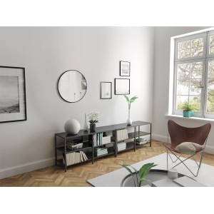Runder DSK Design Spiegel "Black Rondo Negro", Ø 60 cm, mit schwarzem Rahmen.