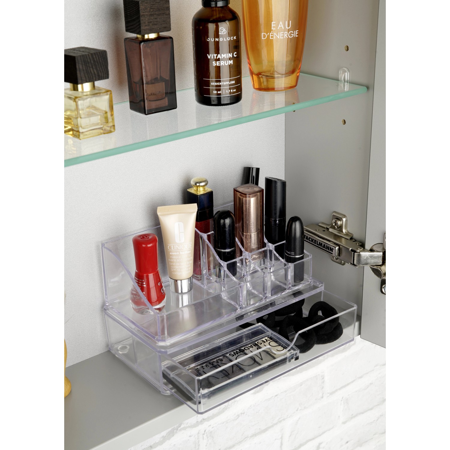 Fackelmann Minischub-Organizer aus transparentem Kunststoff im Badmöbel.