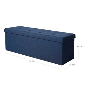 Blaue Songmics Sitztruhe (110x38x38cm) mit Stauraum. Schuhbank mit gestepptem Deckel.