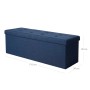 Blaue Songmics Sitztruhe (110x38x38cm) mit Stauraum. Schuhbank mit gestepptem Deckel.
