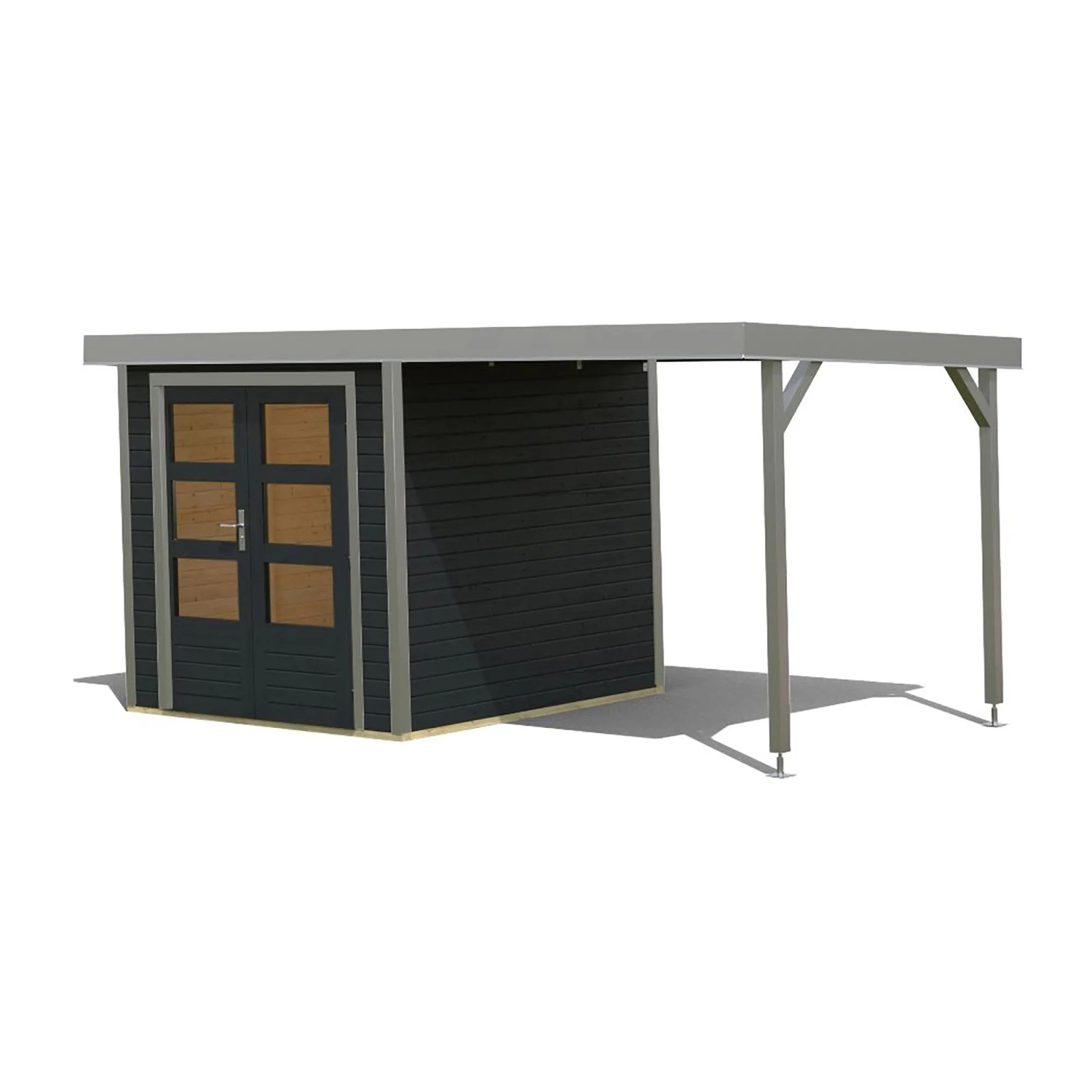 Karibu Gartenhaus Ernesto C mit Anbaudach, anthrazit/grau, 208,5x209x213 cm.