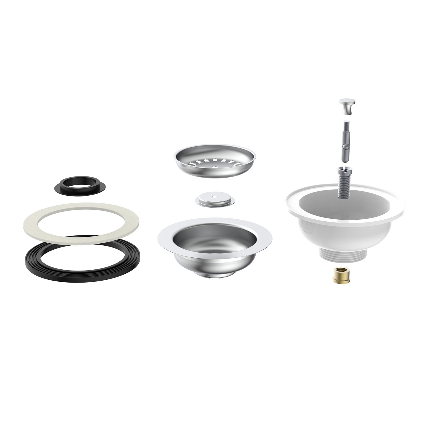 Kirchhoff Korbventil mit Sieb (Ø 114mm) und Dichtungen für Spüle, Einzelteile.