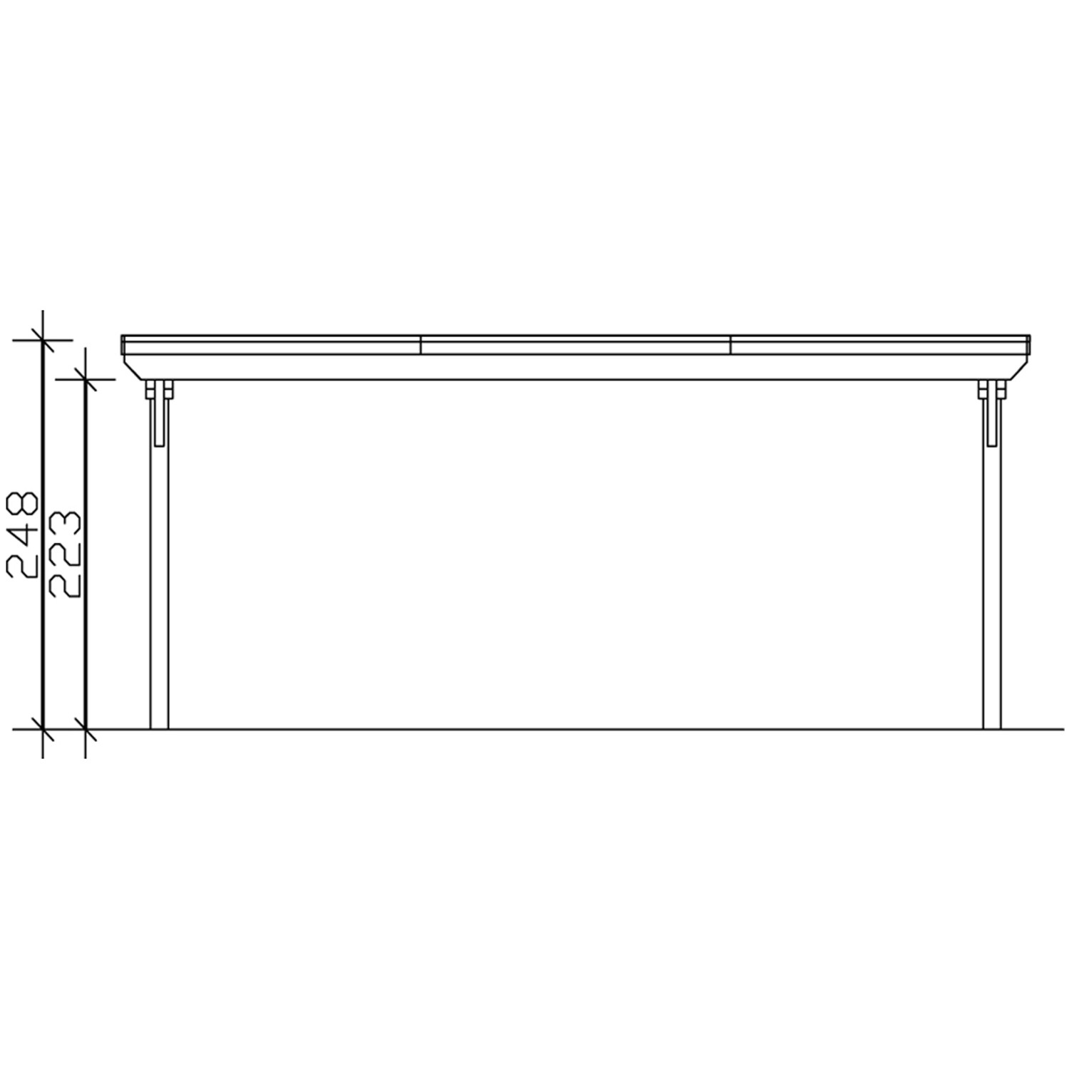Technische Zeichnung: Skan Holz Doppelcarport Leimholz Eiche hell, Seitenansicht mit Höhenangaben.