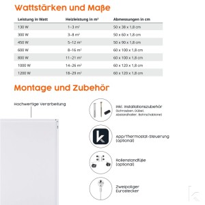 Könighaus Infrarotheizung Steinwand 450W mit Rollen: Details zu Leistung, Maßen, Montage und Zubehör.