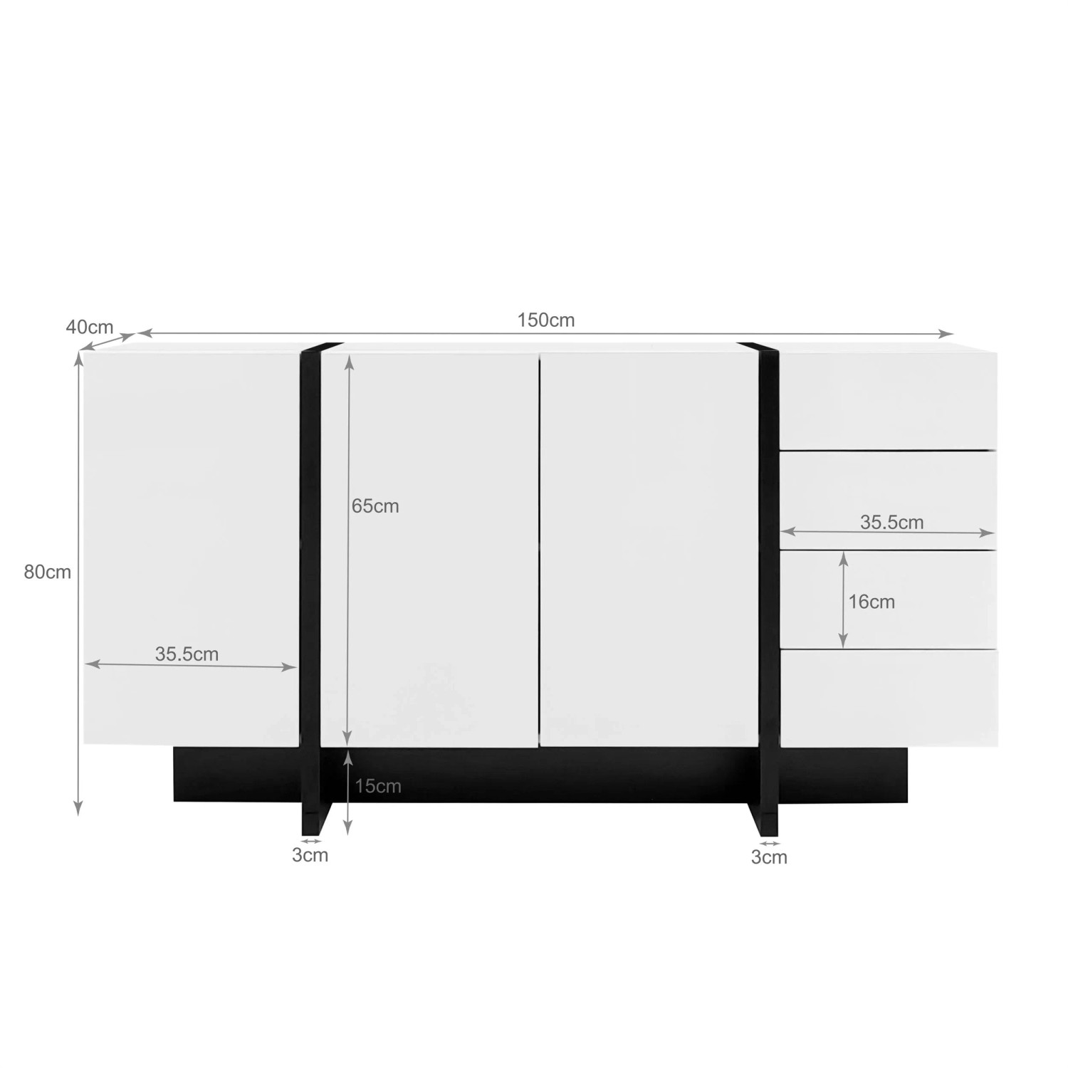okwish Sideboard mit 2 Türen 4 Schubladen Wohnzimmer Esszimmer 150x40x80cm Weiß_5