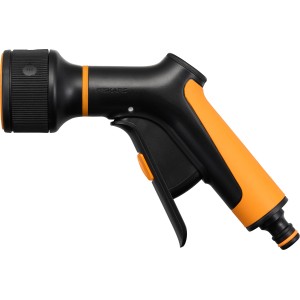 Fiskars Sprühpistole mit 3 Funktionen, schwarz-orange, für Gartenbewässerung.