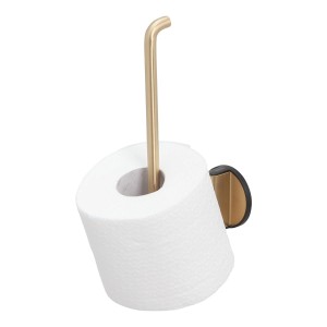 Tiger Tune Reserverollenhalter in Messing gebürstet/Schwarz mit Toilettenpapierrolle.