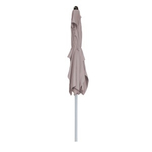 Zusammengefalteter, naturfarbener Doppler Marktschirm Active 210x140 cm mit Knickfunktion.