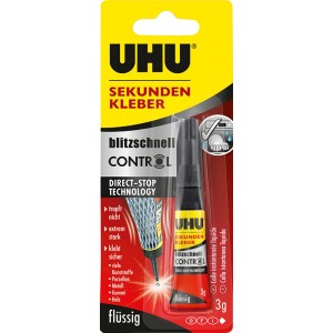 Uhu Sekundenkleber Control, 3g Tube, transparent und tropffrei für präzises Kleben.