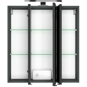 Held Möbel Verona Spiegelschrank 60 cm in Graphitgrau mit LED-Leuchte und Glasböden.