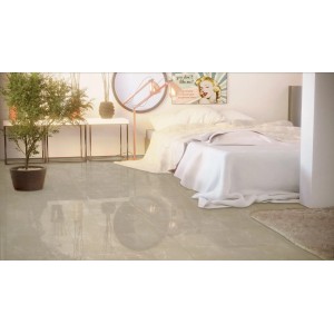 Beige Marmor Optik: Jangal Laminat 8mm im Wohnraum verlegt.