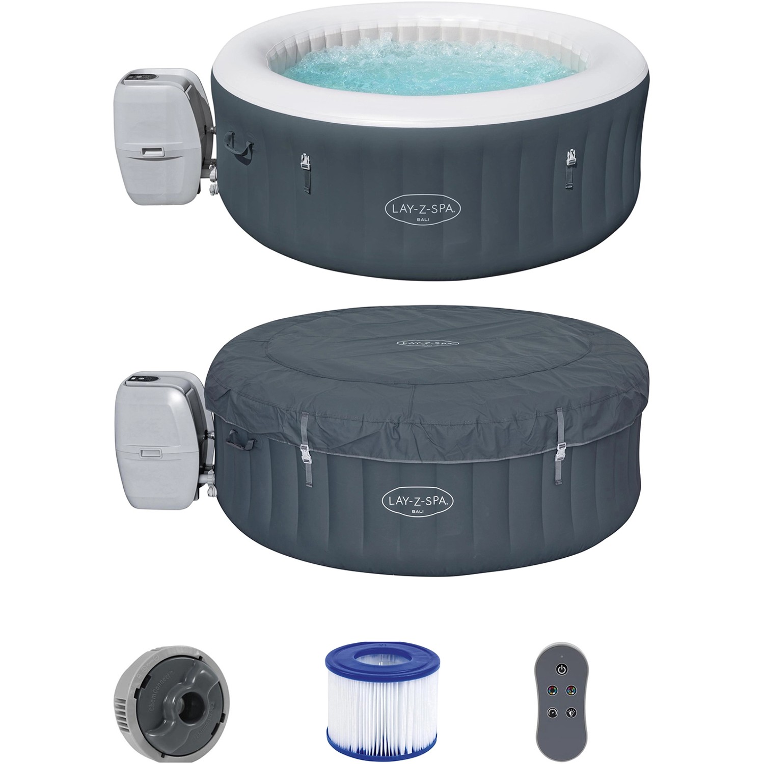 Bestway Lay-Z-Spa Bali AirJet aufblasbarer Whirlpool, Ø 180cm, mit Abdeckung, Filter und Fernbedienung.