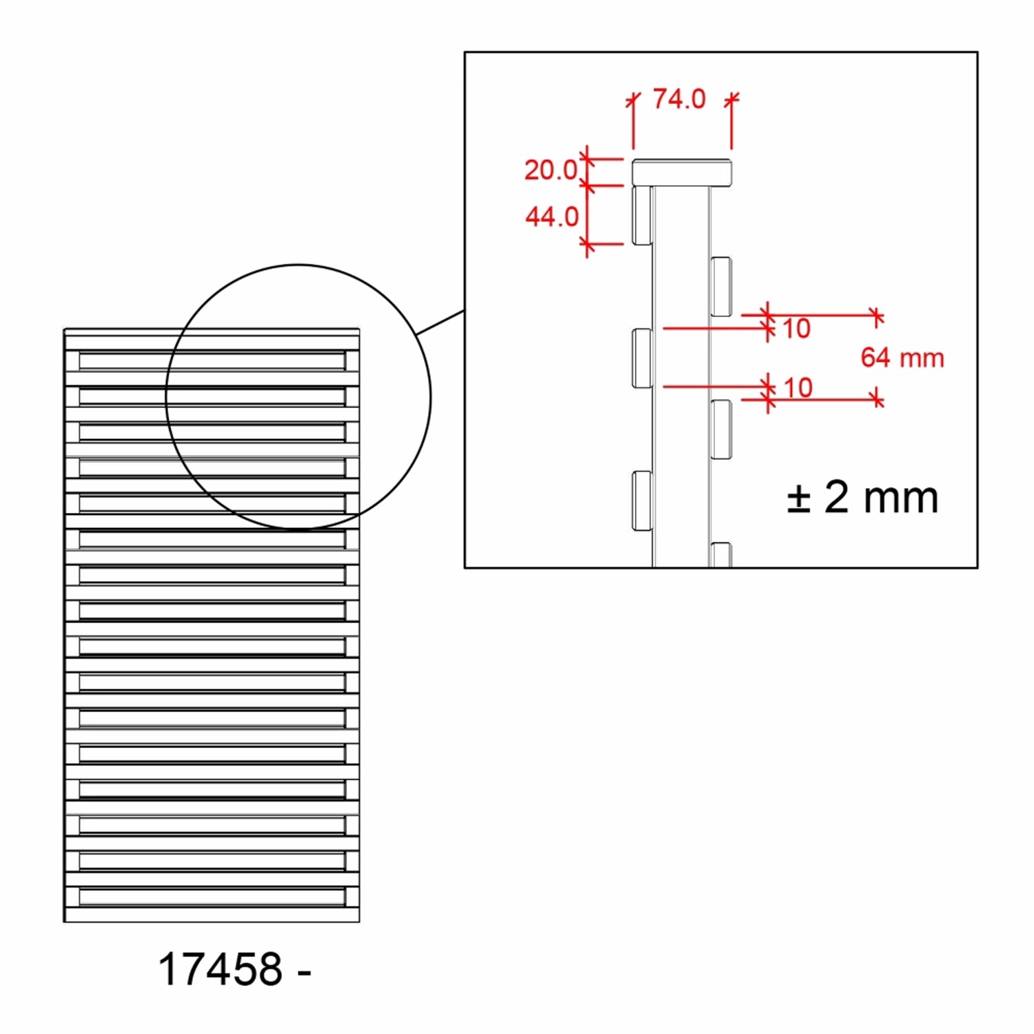 Technische Zeichnung Sichtschutzzaun Osaka, Nadelholz weiß, 90x180cm, Detailansicht mit Maßen.
