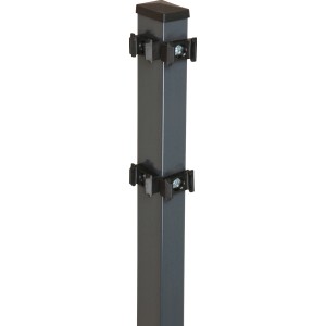 Anthrazitfarbener Eckzaunpfahl für Doppelstabmatten, 200 cm hoch, mit Befestigungsmaterial.