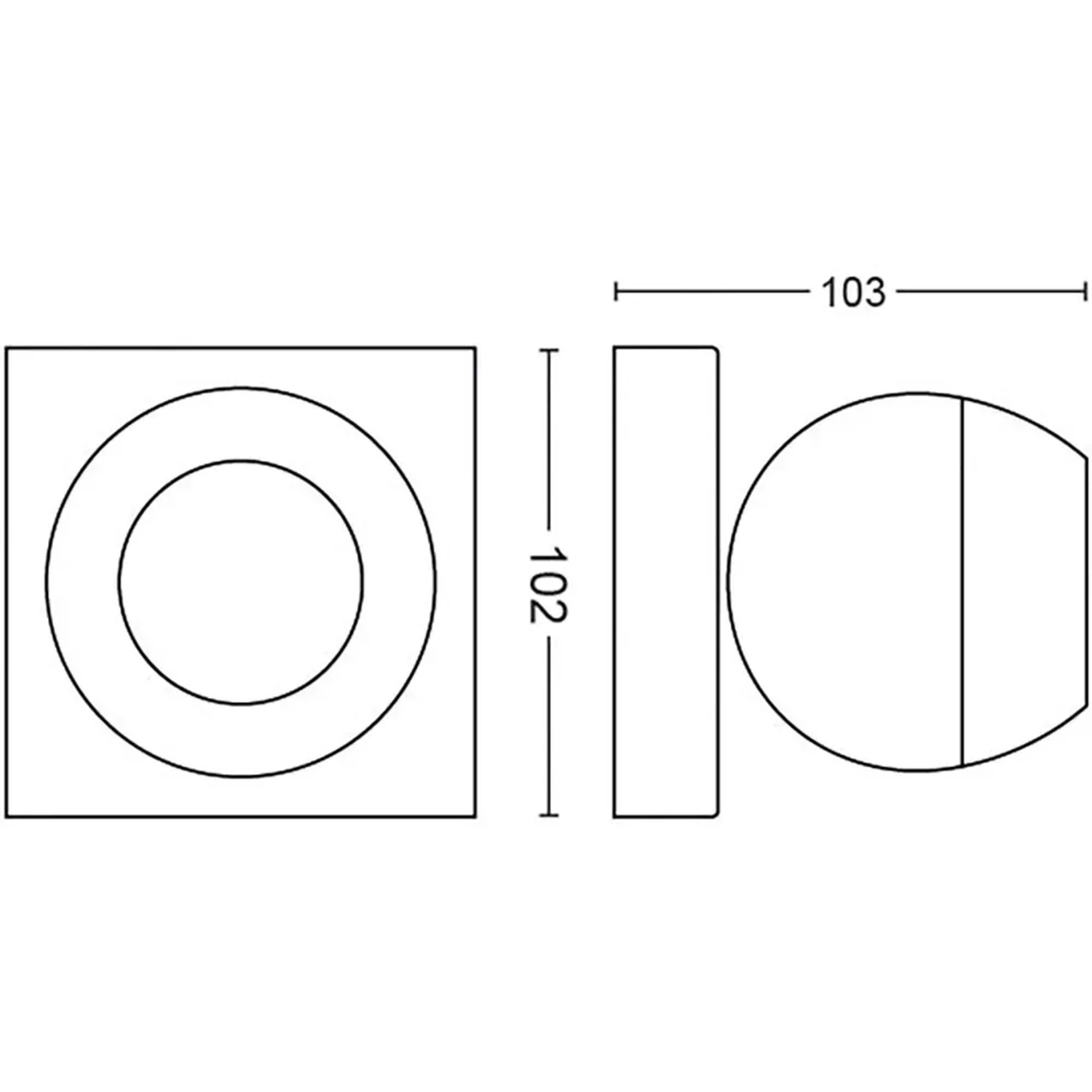 Maße des schwarzen Philips Hue Buckram LED-Spots (1-flammig): 10,3 x 10,2 cm.