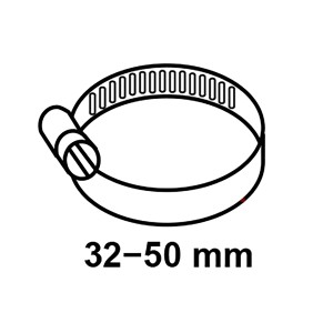 Verzinkte Kirchhoff Schlauchklemme, 9 mm breit, Spannbereich 32-50 mm, für Schlauchverbinder.