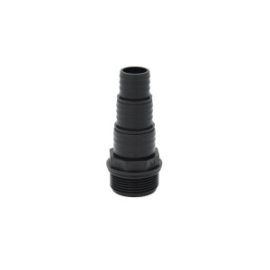 Schwarze Stufen-Schlauchtülle aus PP, 41,9 mm AG auf 35/30/25 mm, für Regentonnen und Bewässerung.