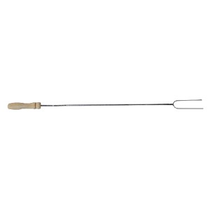 Langer Grillspieß (95 cm) aus Edelstahl mit Holzgriff für sicheres Grillen.