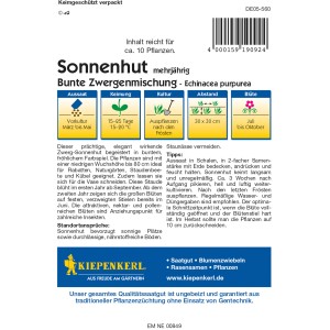 Kiepenkerl Sonnenhut Bunte Zwergmischung Samen, mehrjährige Echinacea für farbenfrohe Blumenbeete.