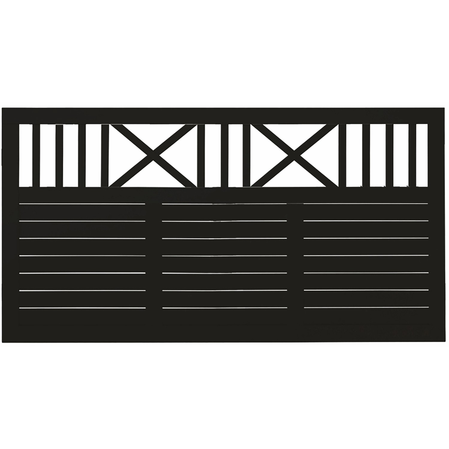 Schwarzer Vorgartenzaun Nostalgi aus Nadelholz, 180x95cm, mit dekorativem X-Muster.
