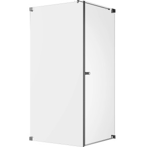 Brava Eckdusche mit Drehtür und Seitenwand, Chrom, Sondermaßanfertigung. Rahmenlose Duschkabine mit Klarglas.