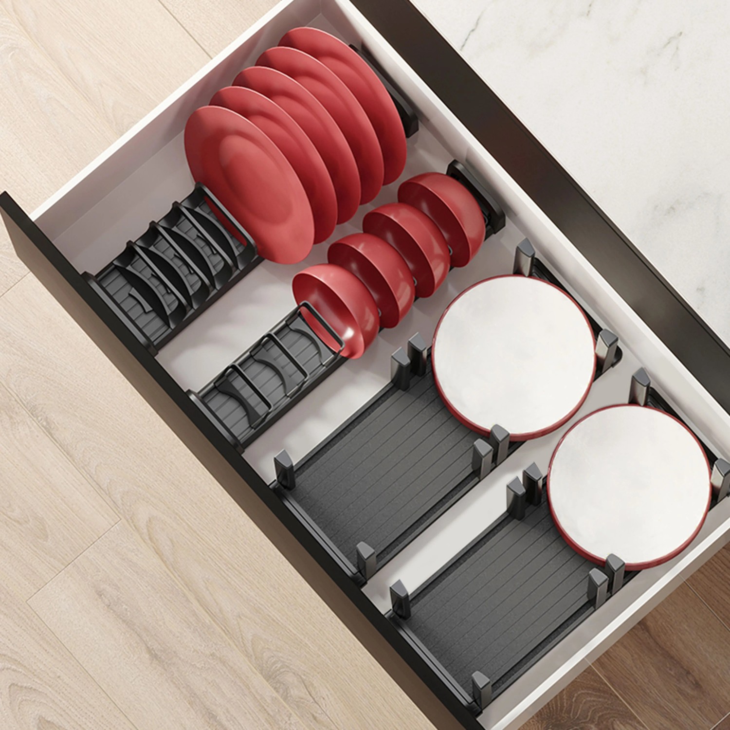 Emuca Tellereinsatz Orderbox für Schublade 120x470mm Aluminium und Kunststoff Anthrazitgrau_2