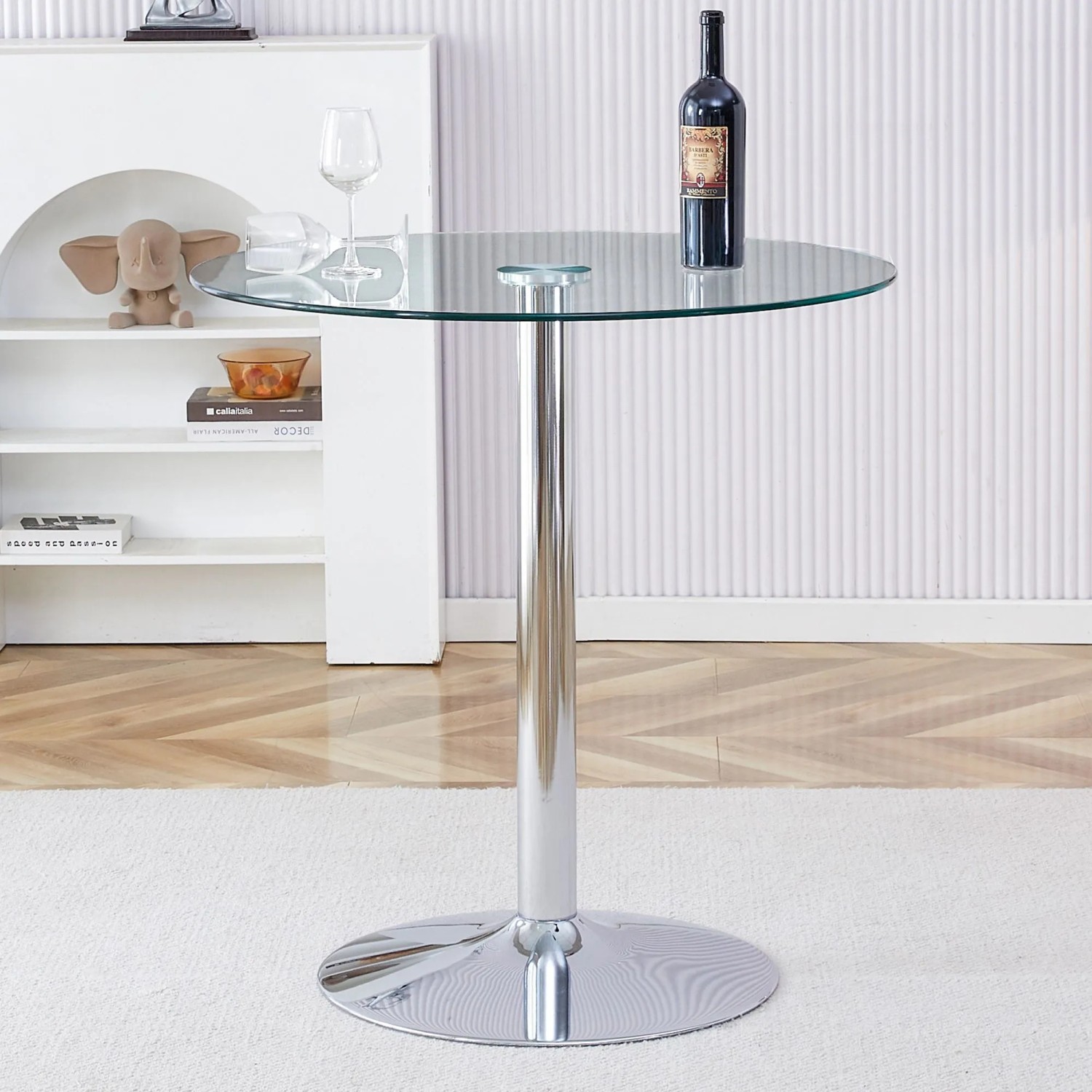 okwish Balkentisch mit Minimalistisch Glas Design 89x89x92cm Transparent_2