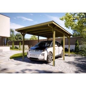 Weka Einzelcarport 606 aus Holz mit Auto. Stabiler Unterstand für PKW, Motorrad oder Fahrräder im Garten.