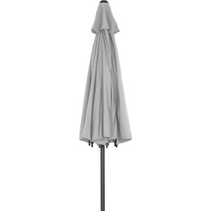 Geschlossener, grauer Siena Garden Marktschirm (Ø 300 cm) mit Kurbelmechanik.