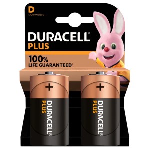 Duracell D Batterien, 2er-Pack. Alkaline-Batterien für Geräte wie Spielzeug und Kameras.