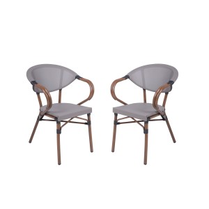 2er Set Garden Pleasure Stapelstühle Toskana, grau-braun, Aluminium mit Kunststoffgewebe. Gartenstühle für Balkon & Terrasse.