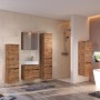 Badezimmer mit Badmöbel-Set Verona von Held Möbel in Wotaneiche-Optik mit Hängeschränken.