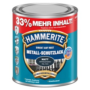 Dose Hammerite Metall-Schutzlack, Anthrazitgrau matt, 1 Liter. Rostschutz, Grundierung und Lack in einem.