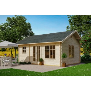 Skan Holz Gartenhaus Esbjerg 2: Weekendhaus mit Doppeltür, Fenstern und dunklem Dach.