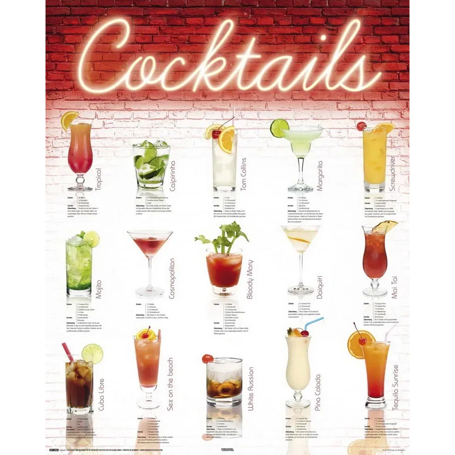 Deco Panel Fertigbild mit Cocktail-Motiven, 40x50 cm, für die Wandgestaltung.