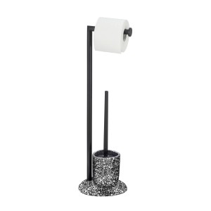WENKO WC-Garnitur Terrazzo mit Rollenhalter und WC-Bürste in Mosaik-Optik.
