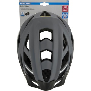 Grauer Fischer Fahrradhelm Urban Levin, Größe L/XL, mit Visor und Belüftungsöffnungen.