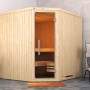 Weka Element-Ecksauna Varberg mit Glastür, Fichtenholz naturbelassen. Inkl. Saunaofen.