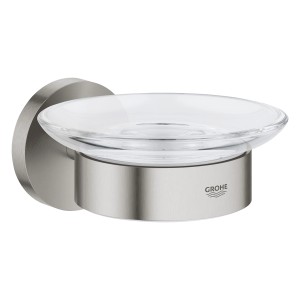 Grohe QuickFix Seifenschale mit Halter, Supersteel-Finish, zur Wandmontage.