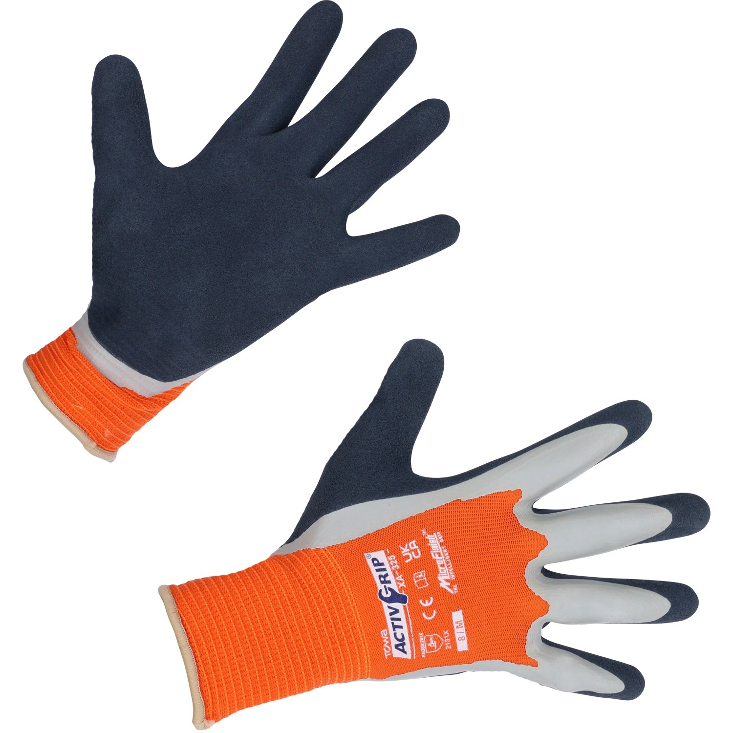 LUX Arbeitshandschuhe Super Grip Gr. 8, blau/orange, mit Nitril-Beschichtung.