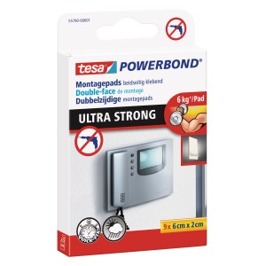 Tesa Powerbond Montagepads Ultra Strong, 9 Stück, für Innen- und Außenbereich, hohe Klebekraft.