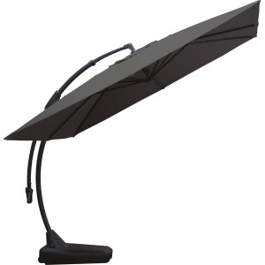 Quadratischer, anthrazitfarbener Ampelschirm Peoria 300x300 cm mit Kurbel und stabilem Standfuß.