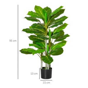 Grüne HOMCOM Kunstpflanze, 95 cm hoch, mit vielen Blättern in schwarzem Topf. Ideal für Innen- & Außenbereich.