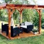 Holz-Pavillon Marseille von Skan Holz, naturbelassen, mit Sitzgruppe auf Holzterrasse im Garten.