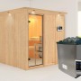 Karibu Sauna Rikka mit Ofen und LED-Dachkranz aus Naturholz.