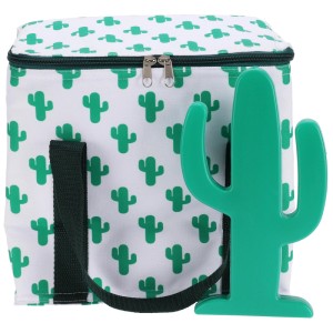 Kühltasche mit Kaktus-Muster und Kühlakku, 24x16x22,5cm, ideal für Picknick und Garten.